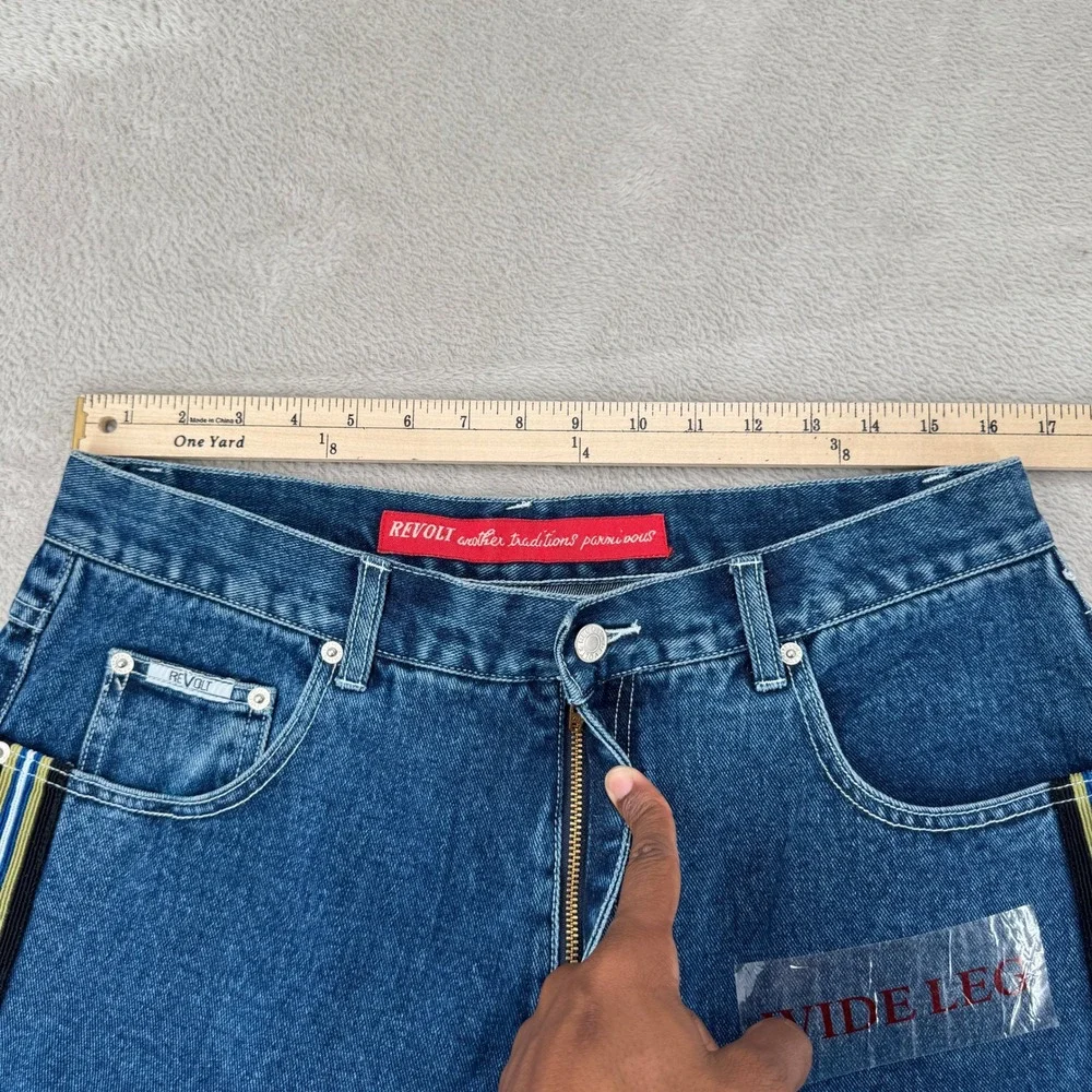 NWT VTG 90s‎ Revolt Wide Leg Jeans Womens 16 Blue Denim Striped High Rise Baggy